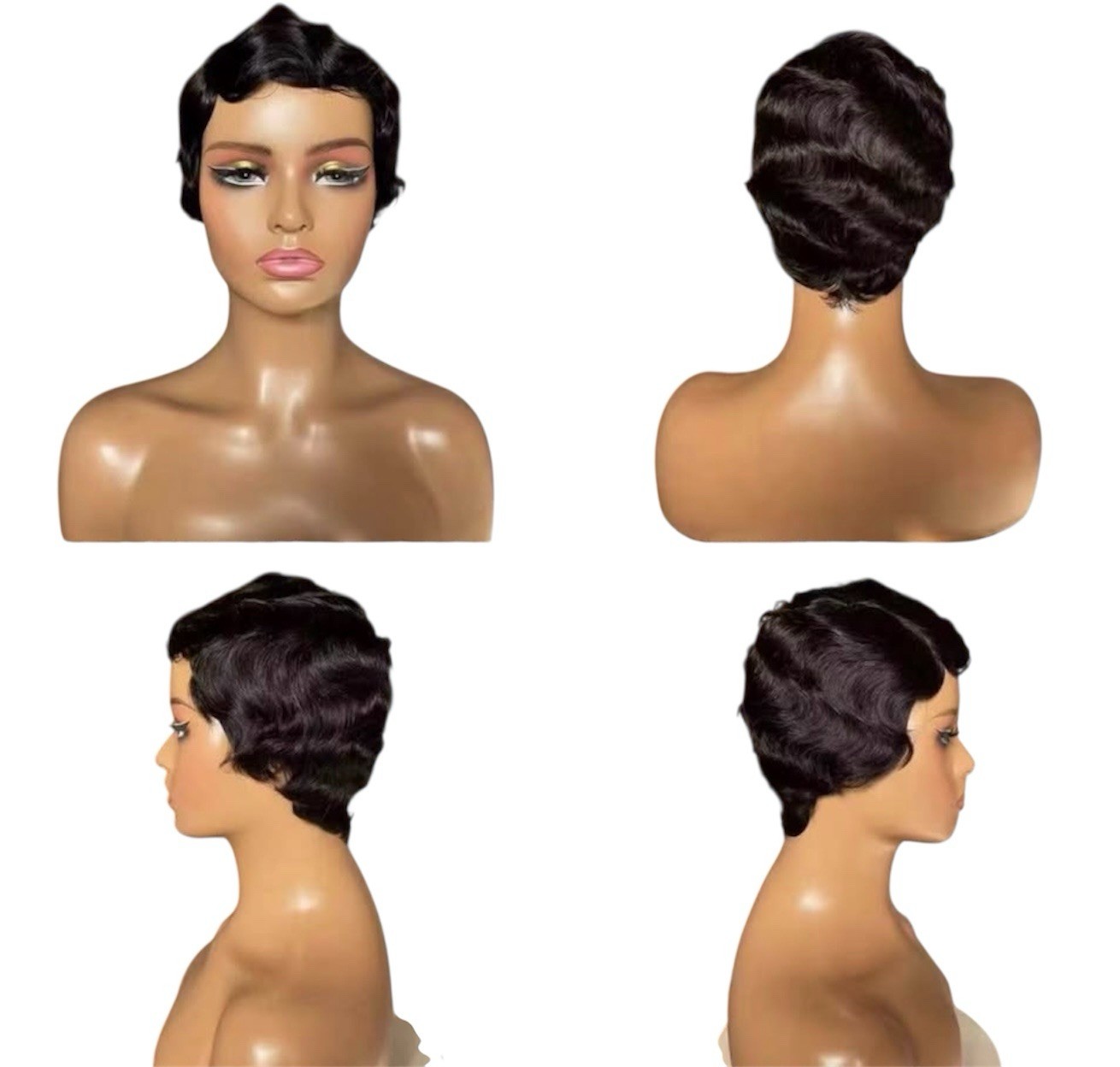 Short Wig for Women Fashion Black Finger Wave Wavy Hairpiece