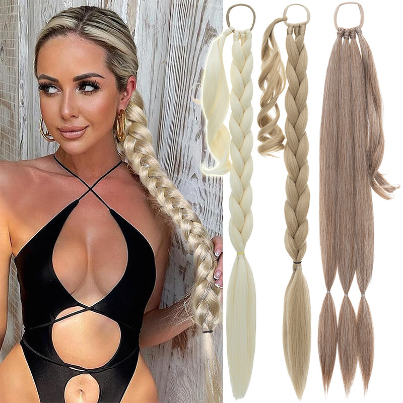 Braided Hair Piece Wrap Around Ponytail Extension as Real Braid Pony Tail 34inch