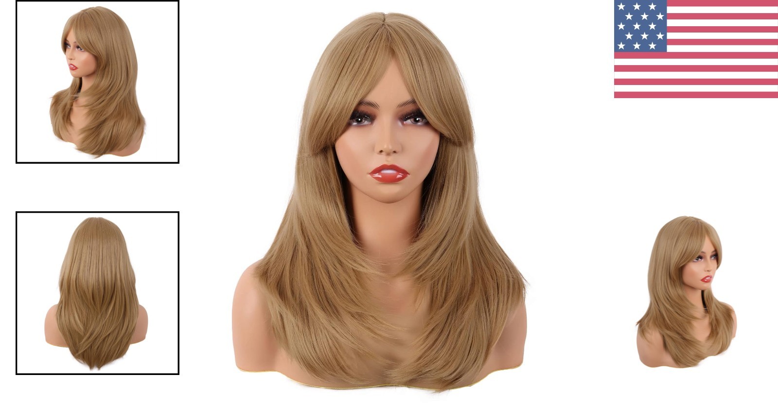 Elegant 50 cm Straight Synthetic Wig with Bangs – Adjustable Cap for Perfect Fit