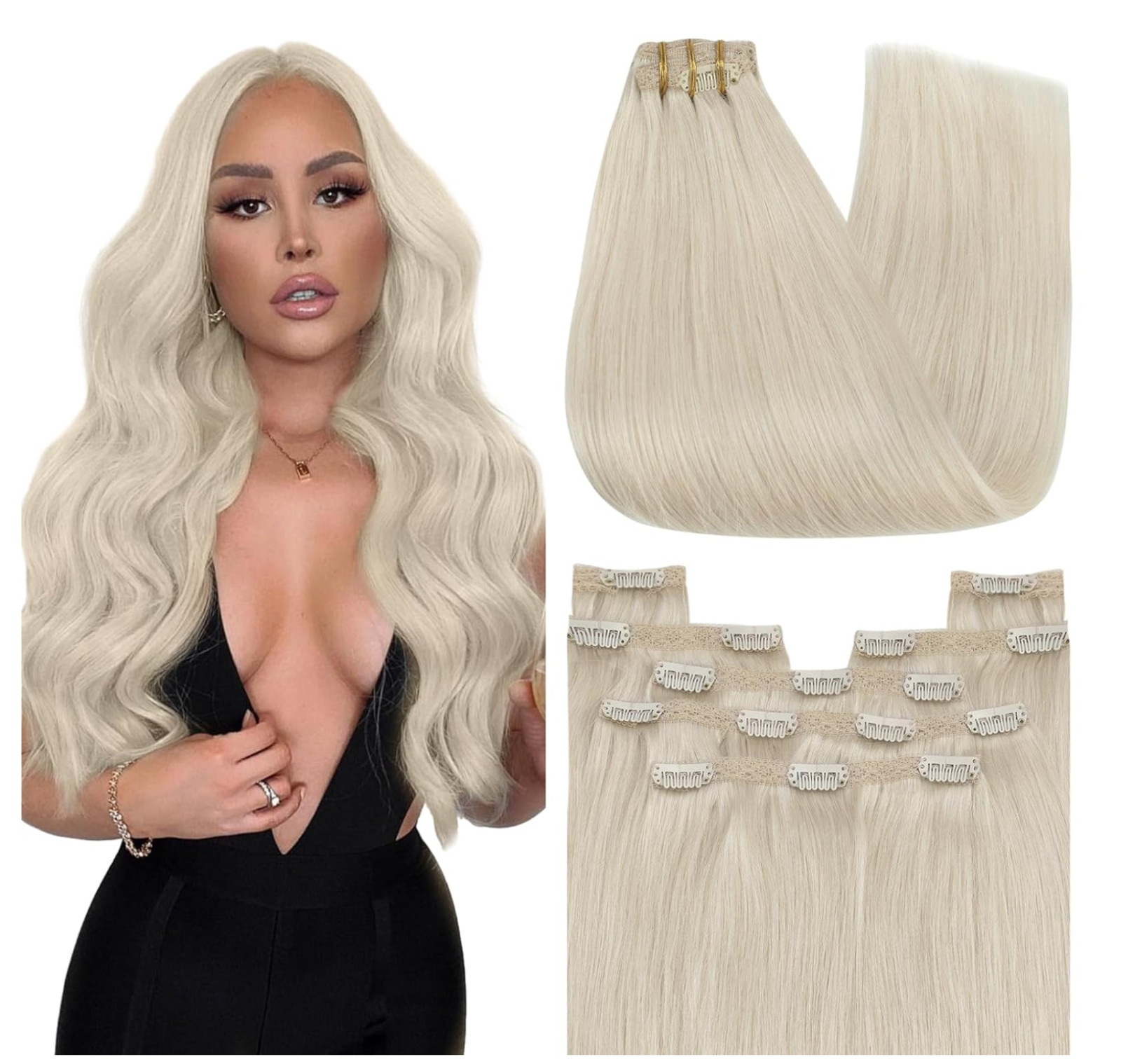 Clip Hair Extensions Platinum Blonde Clip in Hair Extensions Real Human Hair 80g