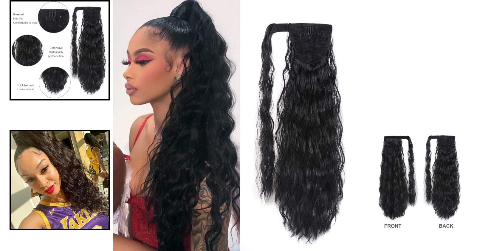 Elegant 22 Inch Corn Wave Curly Clip-In Ponytail Extension – Synthetic Hairpiece