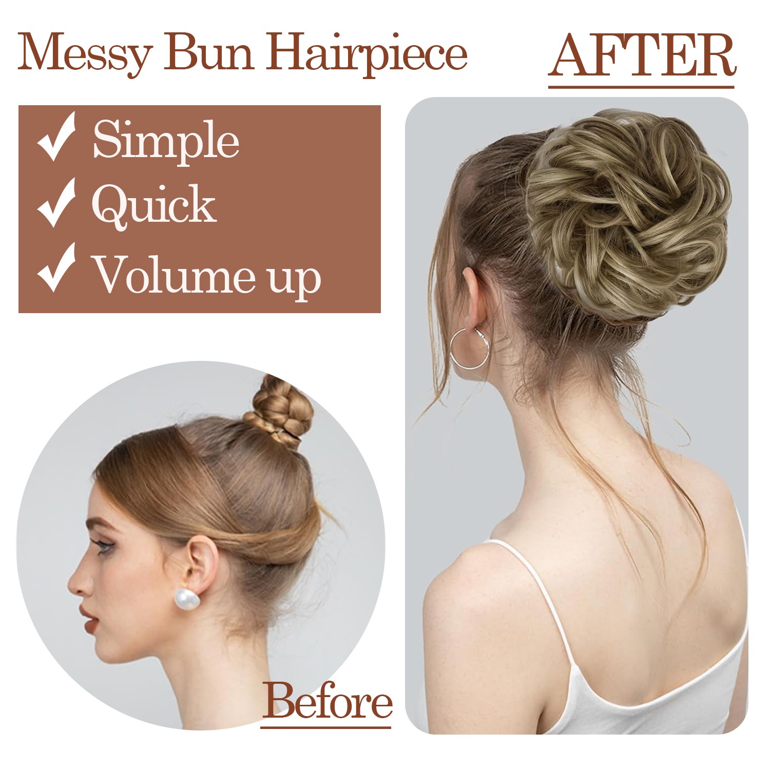 Natural Thick Curly Messy Bun Hair Piece Scrunchie Hair Extensions Real AS human