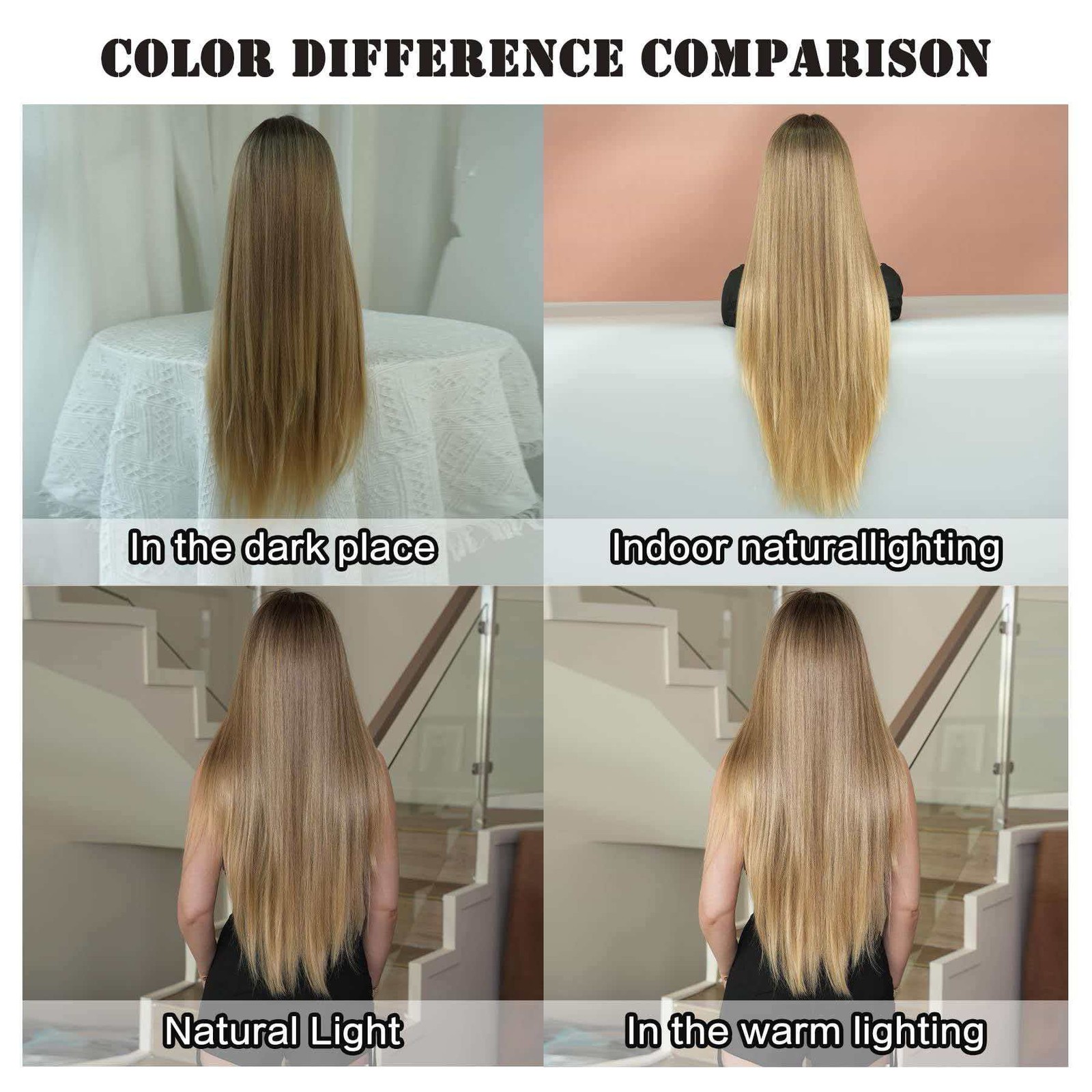 Long Brown to Gold Ombre Straight Wig for Women Heat Resistant Cosplay Party