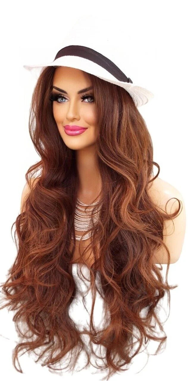 LONG WAVY HAND TIED LACE FRONT HEAT FRIENDLY WIG CLR T4.30 STUNNING US SELL 485