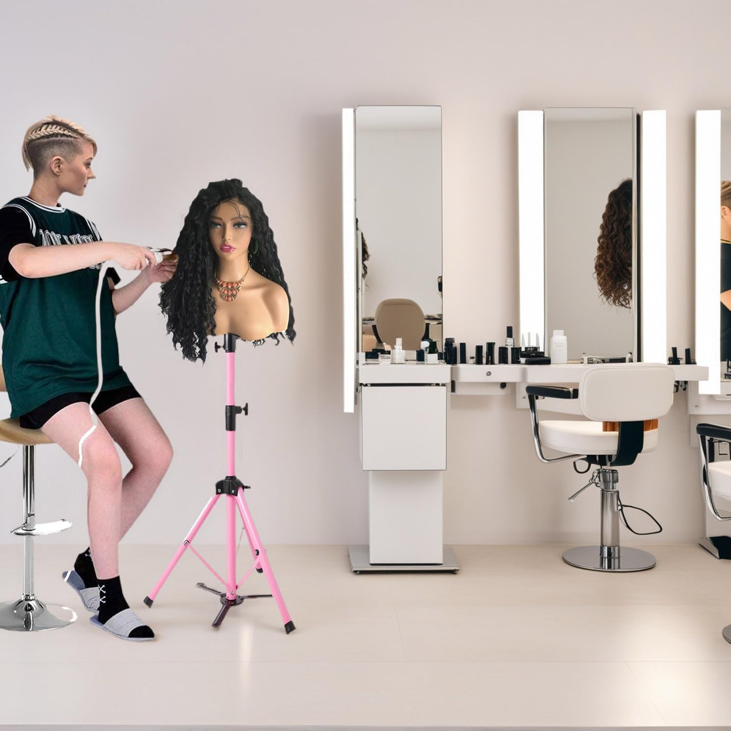 Generic Reinforced Wig Stand Tripod 55 Heavy Duty Adjustable Mannequin Head