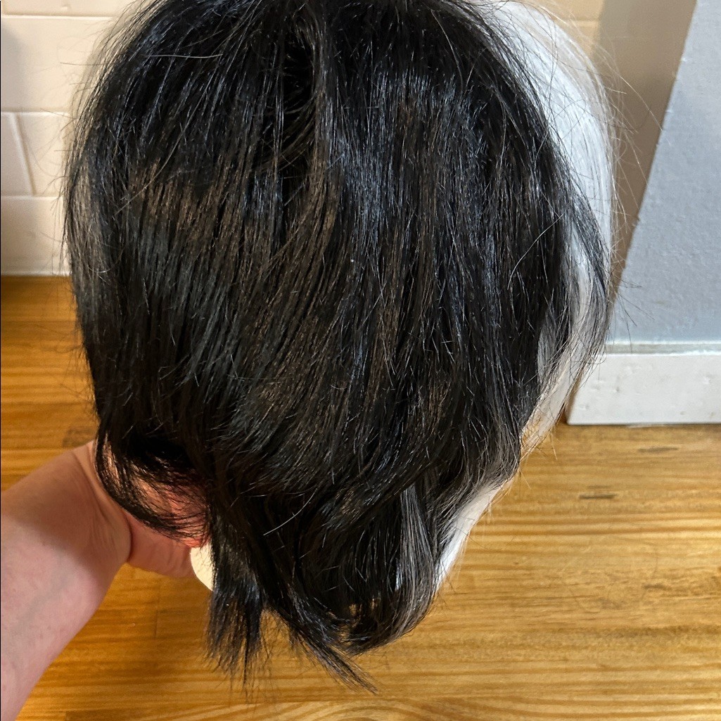 Short Wavy Cruella Deville Wig – Synthetic Black & White wig & DALMATION plushy