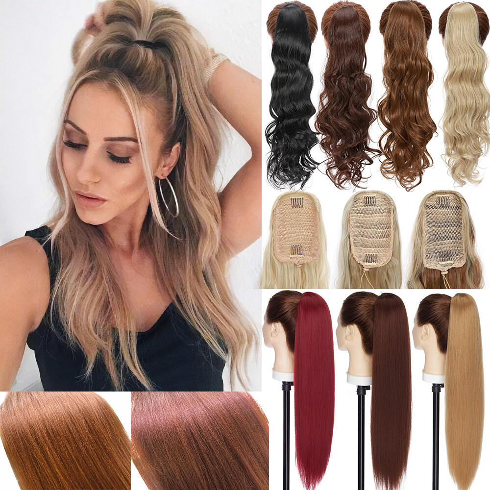 22 inches Yaki Drawstring Ponytail Hair Extension Hairpiece for Women Straight