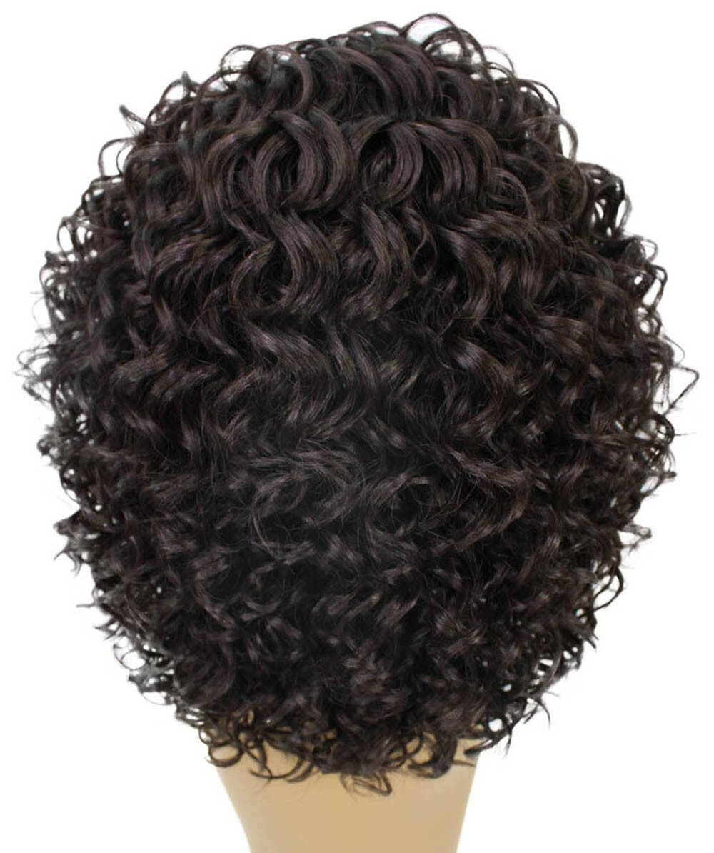 LUXLUXE Oya Curly 14.5 Inch Long 4X4 Hand-Tied Lace Front Wig, Dark Brown