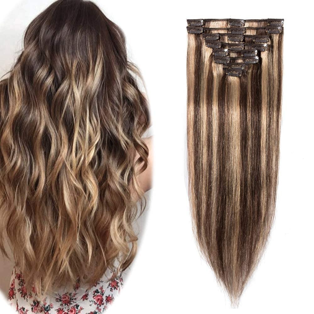 Clip In Hair Extensions Human Hair Invisible Remy Thick Highlight Fashion Hair