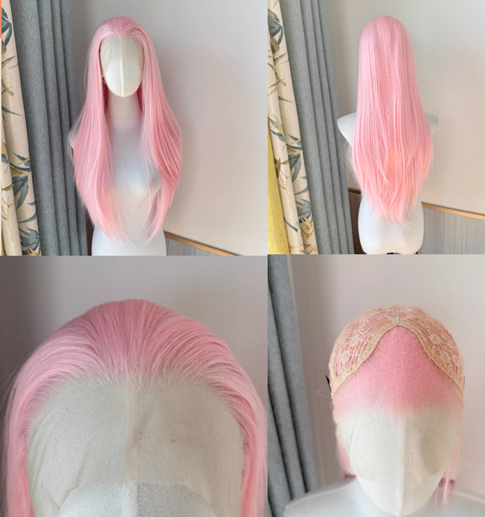 13×4 Lace Front Wig Human Hair Blend Heat Ok for Women Pink Straight Wigs 26In
