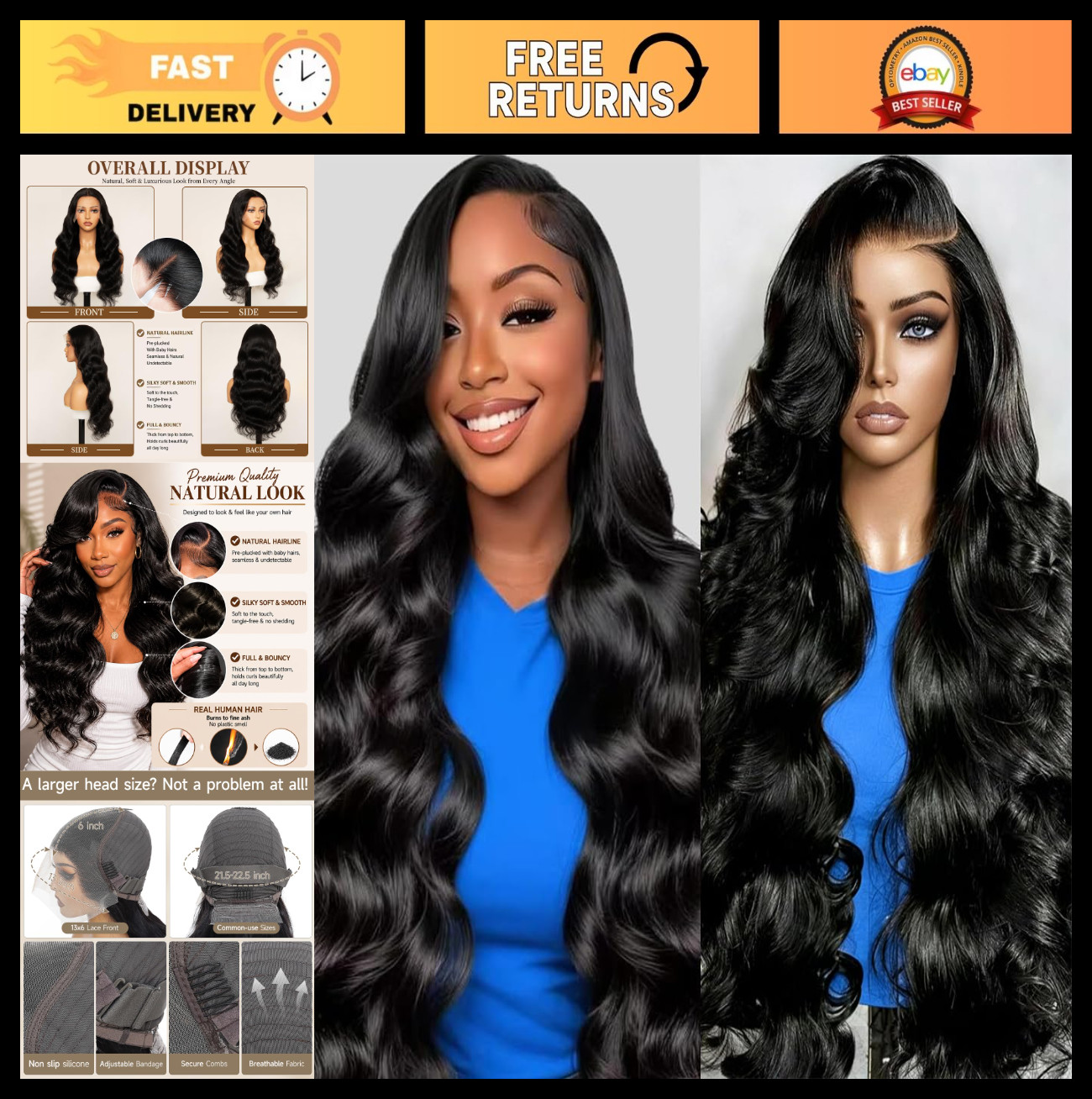 30″ Body Wave Lace Front Wig – 200 Density HD Frontal, Pre-Plucked, Bleached Kno