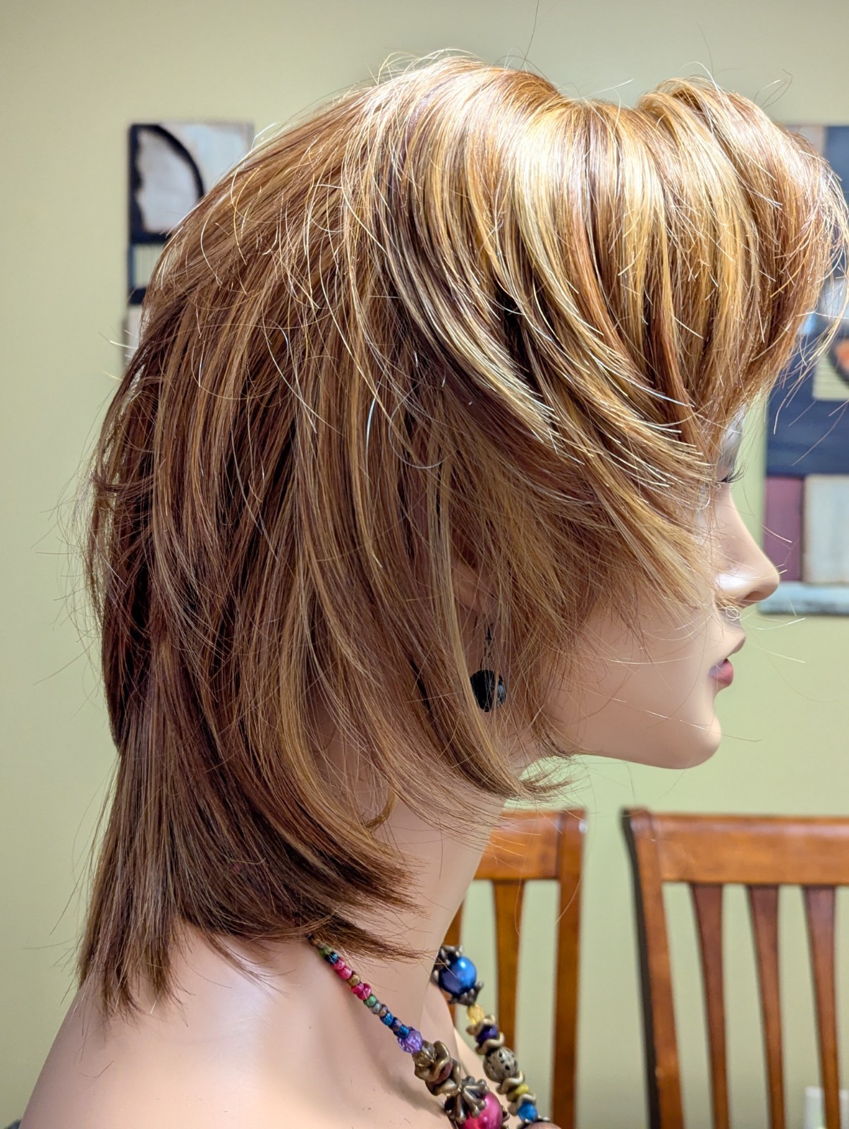 3/4 Synthetic Layer Straight Wig Color Red Copper Blonde 27C/29 Fringe Face Cut