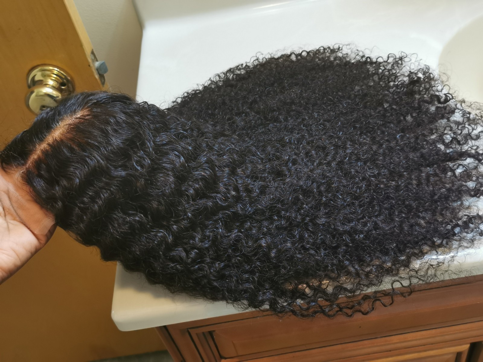 Quality Natural Black Burmese Curly Human Hair Glueless Closure Wig 24″ Handmade