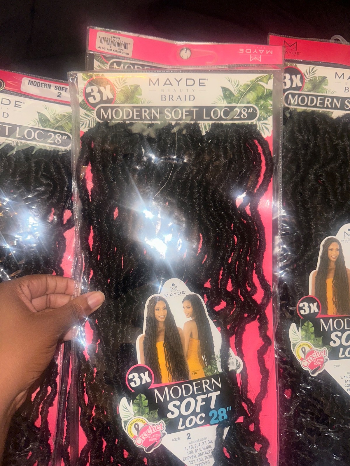 Mayde Beauty Modern Soft Loc 28in 1B 3X Crochet Synthetic Hair Extensions Lot 2