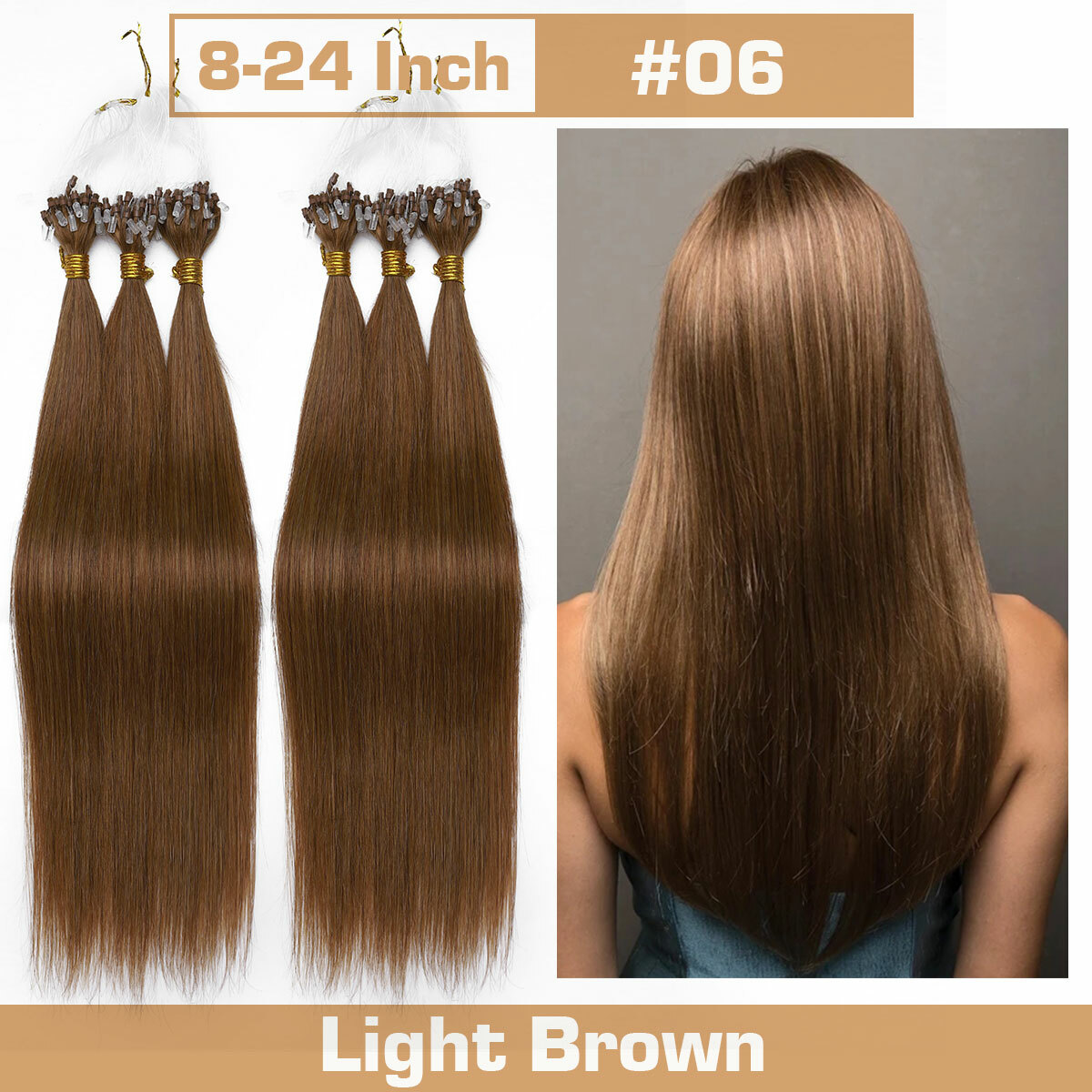 Micro Ring Loop Tip 100% Remy Human Hair Extensions Micro Beads Link Full Head