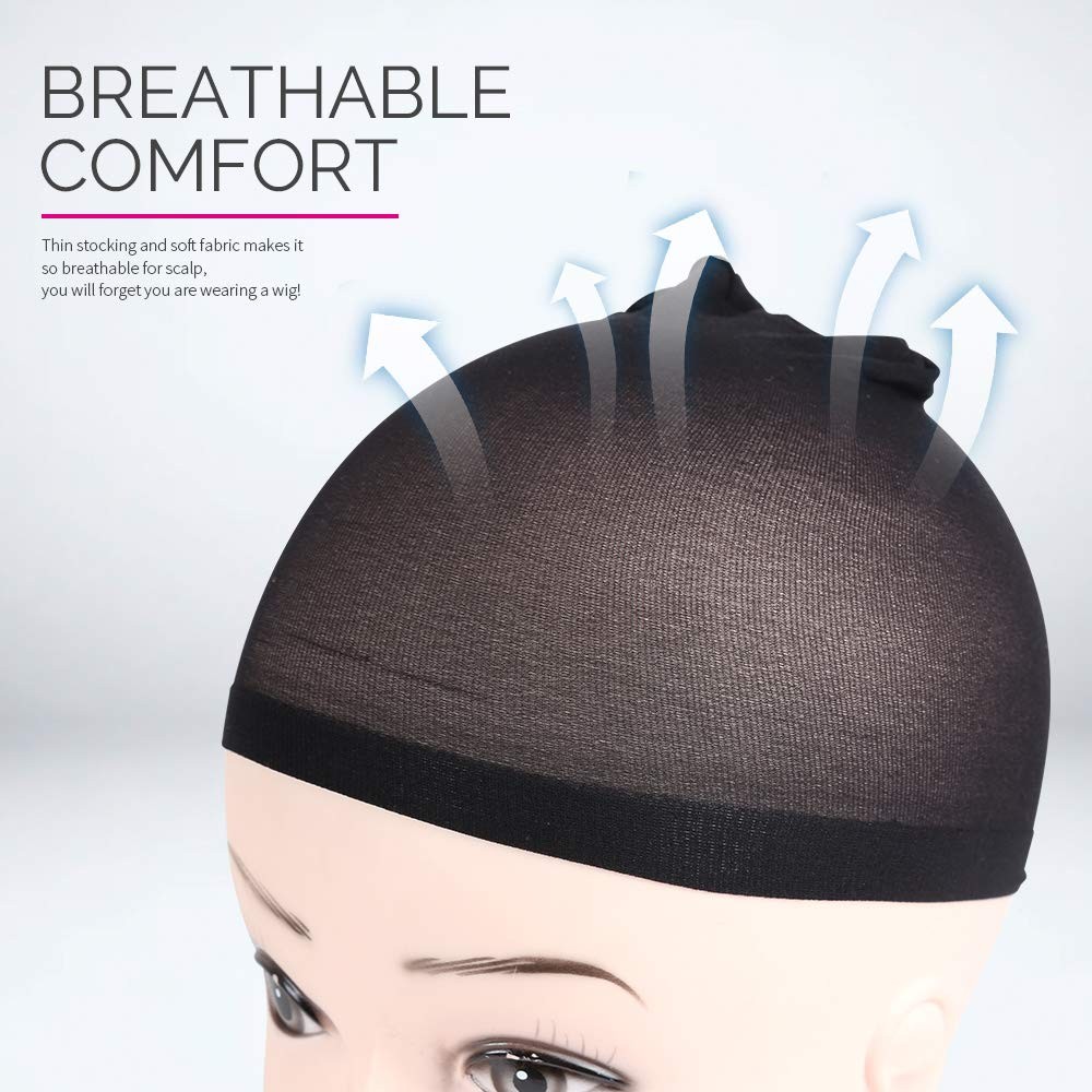 FANDAMEI Wig Cap, Nylon Caps, 4 Pieces 2 Count (Pack of 2), Black