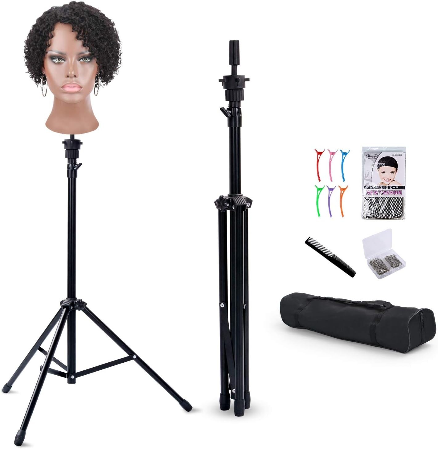 Adjustable Wig Stand Tripod for Cosmetology Training with Carrying Bag Included