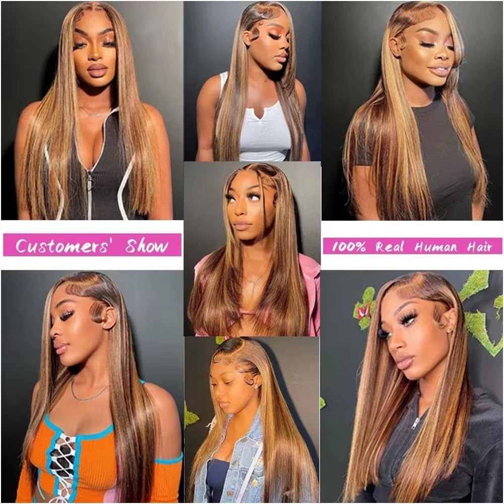 4/27 Honey Blonde 200% Density 13×4 Straight Transparent Lace Wigs Human Hair