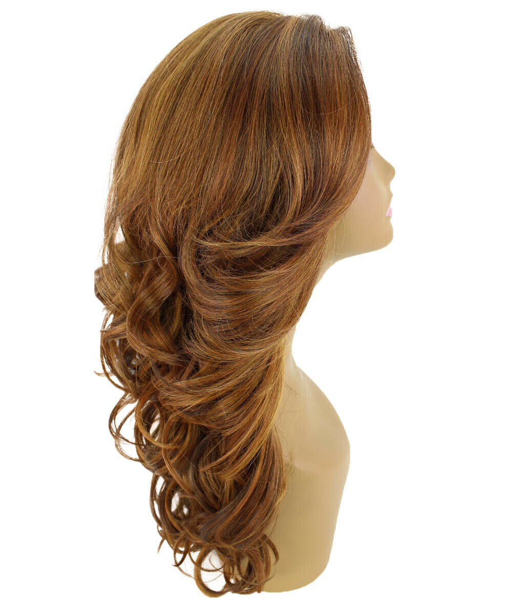 LUXLUXE Yenne Wavy 23 Inch Long 4X4 Hand-Tied Lace Front Wig, Light Brown Blend