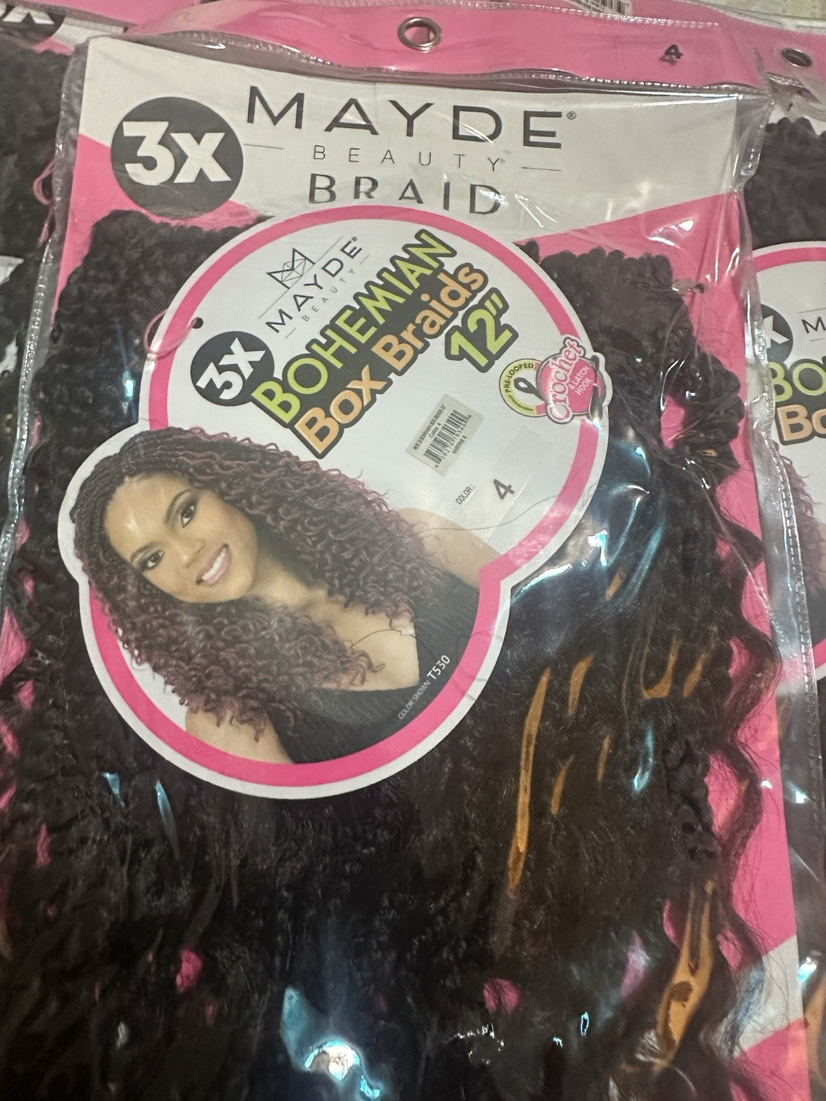 MAYDE 3X Bohemian Box Braids 12 in Synthetic Curly Black Hair Extension 3 pks