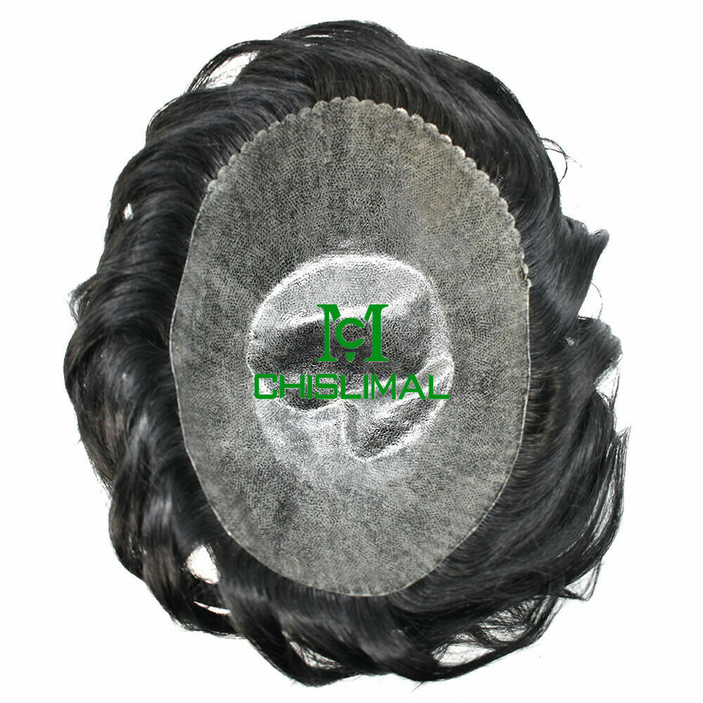 Full Poly Skin Mens Toupee Injected PU Human Hair System Replacement Wig for Men