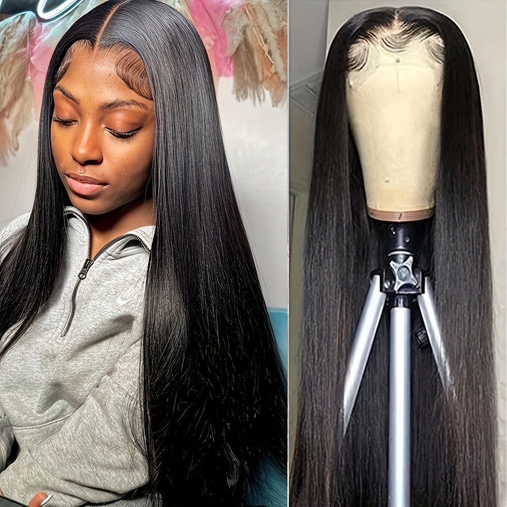 Black Color Long Straight Hair Lace Front Wigs Synthetic Glueless Heat Resistant