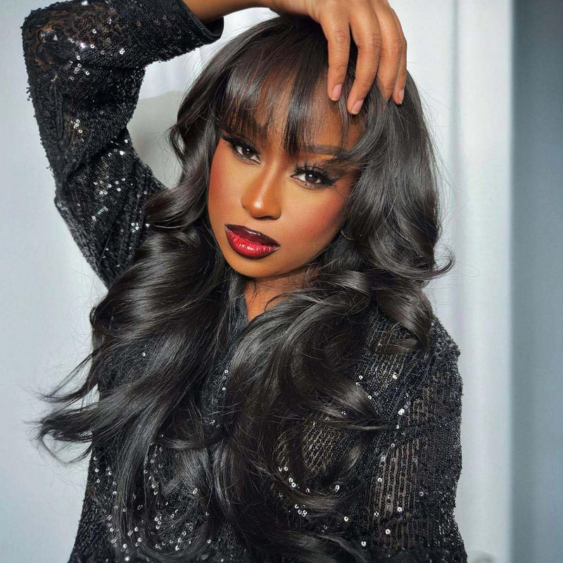 Wiger Human Hair Wavy Wigs For Black Women Natural Wave Wig Bangs Glueless