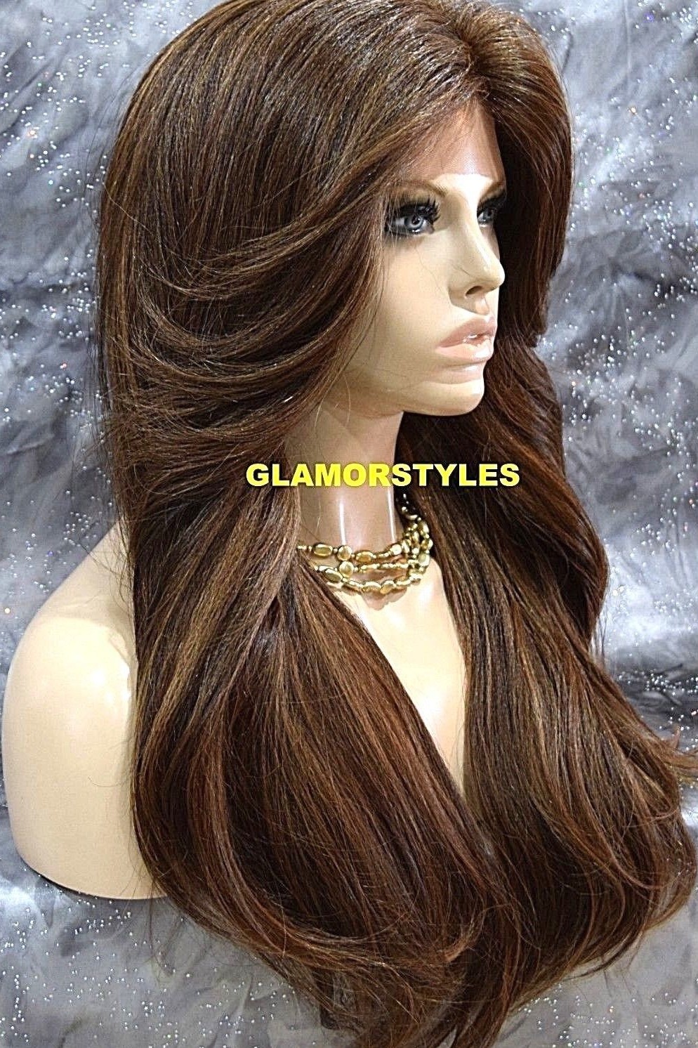 FREE PART LACE FRONT FULL WIG LONG WAVY LAYERED OMBRE BROWN AUBURN MIX HEAT OK