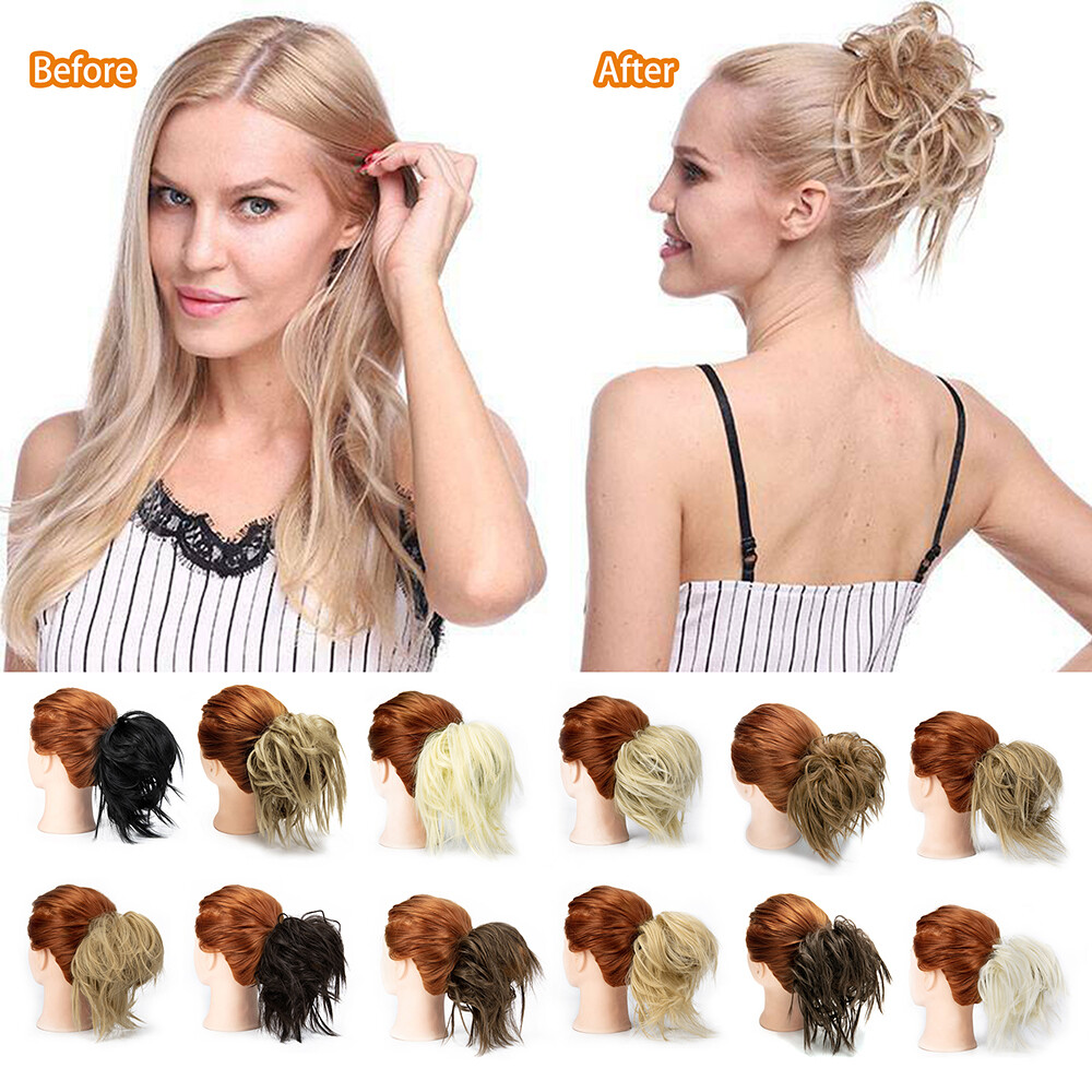 Women Thick Messy Curly Wavy Chignon Hair Bun Scrunchie Hair Extensions Natural