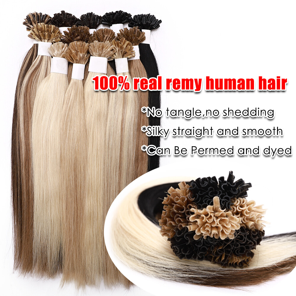 US Pre Bonded U Nail Tip 100% Human Remy Hair Real Keratin Hair Extensions 16-24