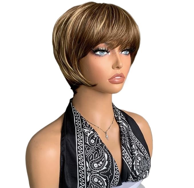 2026 Women Brown Blonde mix Short Hair Wigs Daily Party Natural Full Wig