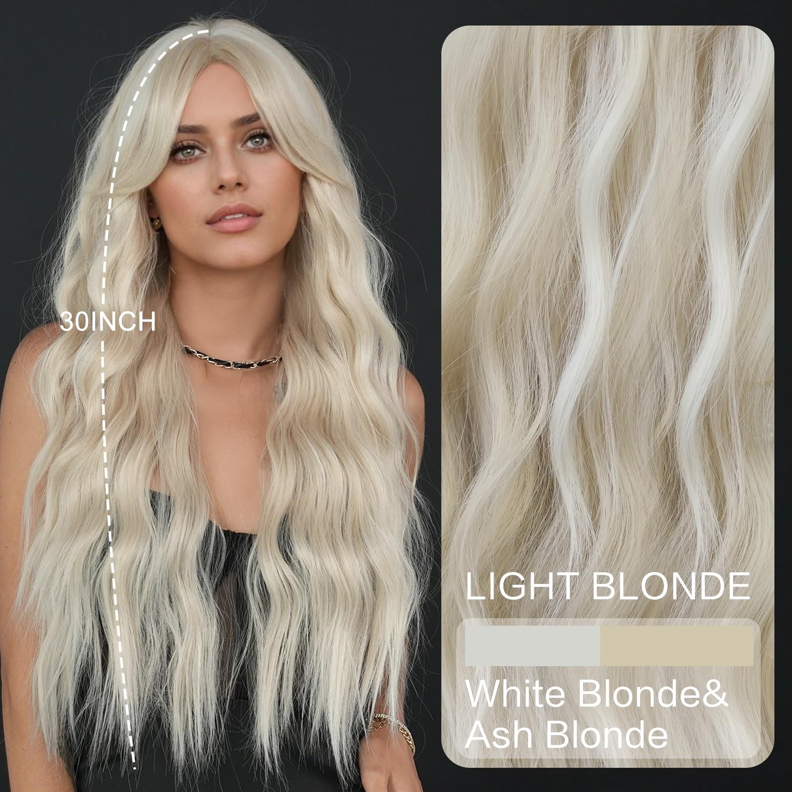 Long Wavy Ash Blonde Wig with Curtain Bangs Heat Resistant Fiber Layered Synt…