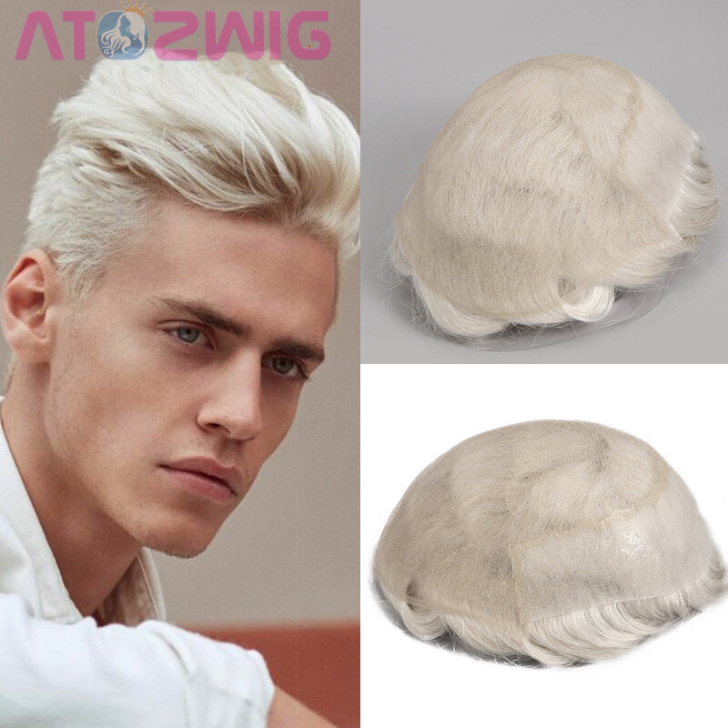 #60 Blond Toupee for Men 10x8inch Sight Wave Lace with PU Around Men’s Hairpiece