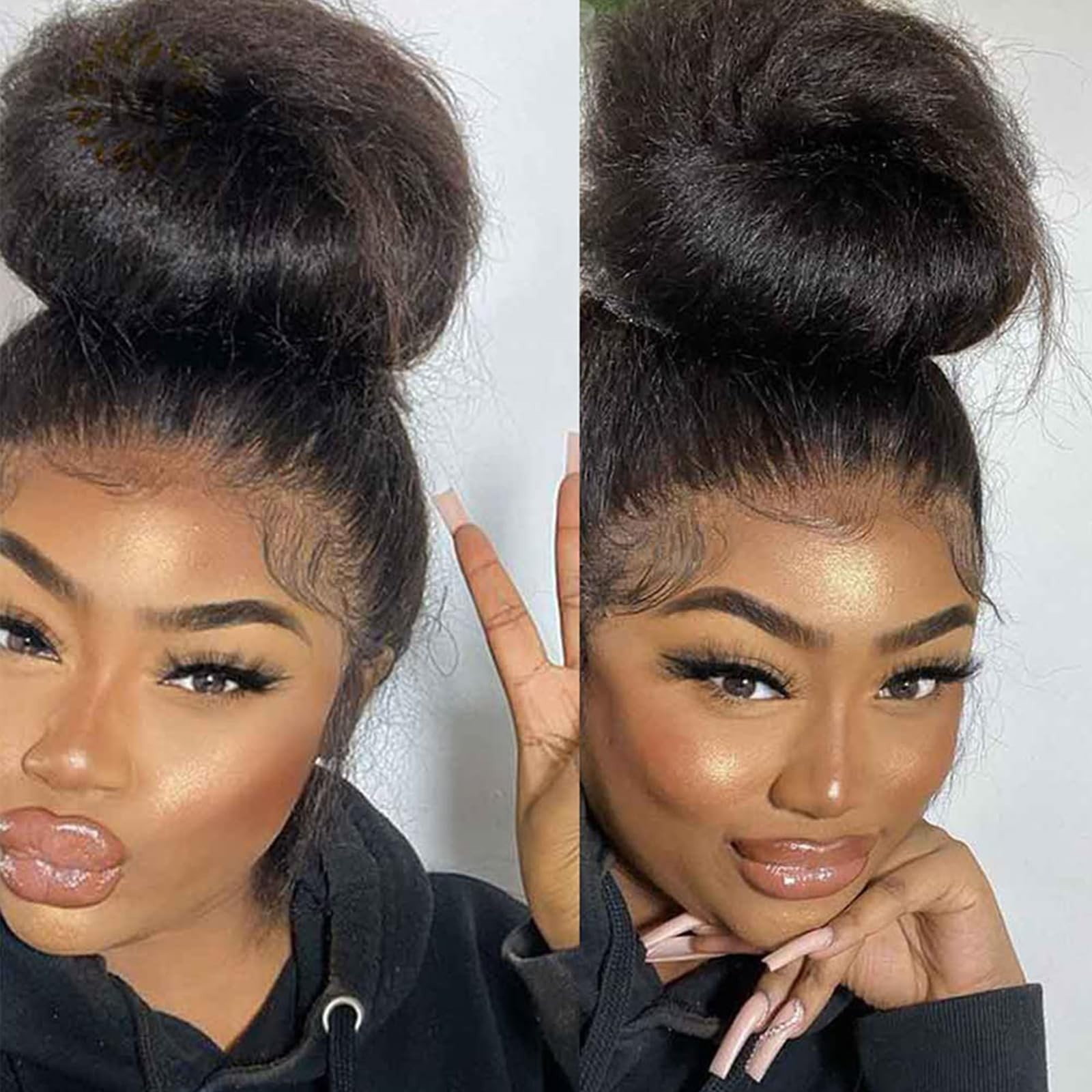 360 Lace Front Wig Human Hair Kinky Straight 16″ 180% Yaki Full Lace for Black W
