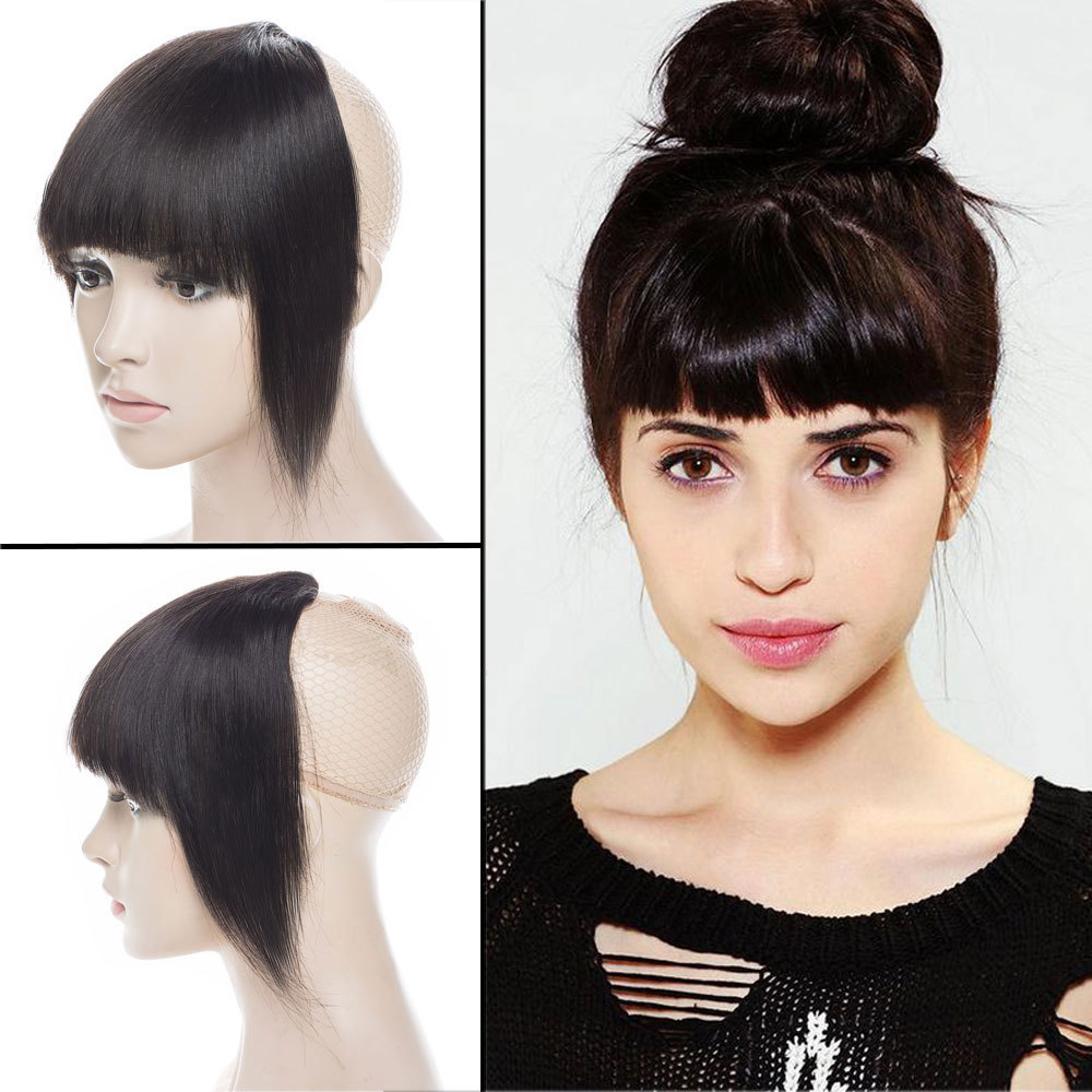 100% Real Straight Bang Clip in on Fringe Hair Extensions Humans Hairpiece ncw8