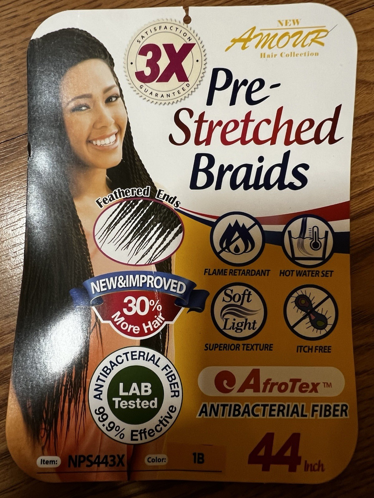 Set of 3 Amour Pre Stretched Braids 44 Inch 1B 3Pack AfroTex Antibacterial