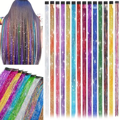Clip In Tinsel Hair Extensions 14 Colors, 19.7 Inch Glitter Multi-color Tinsel