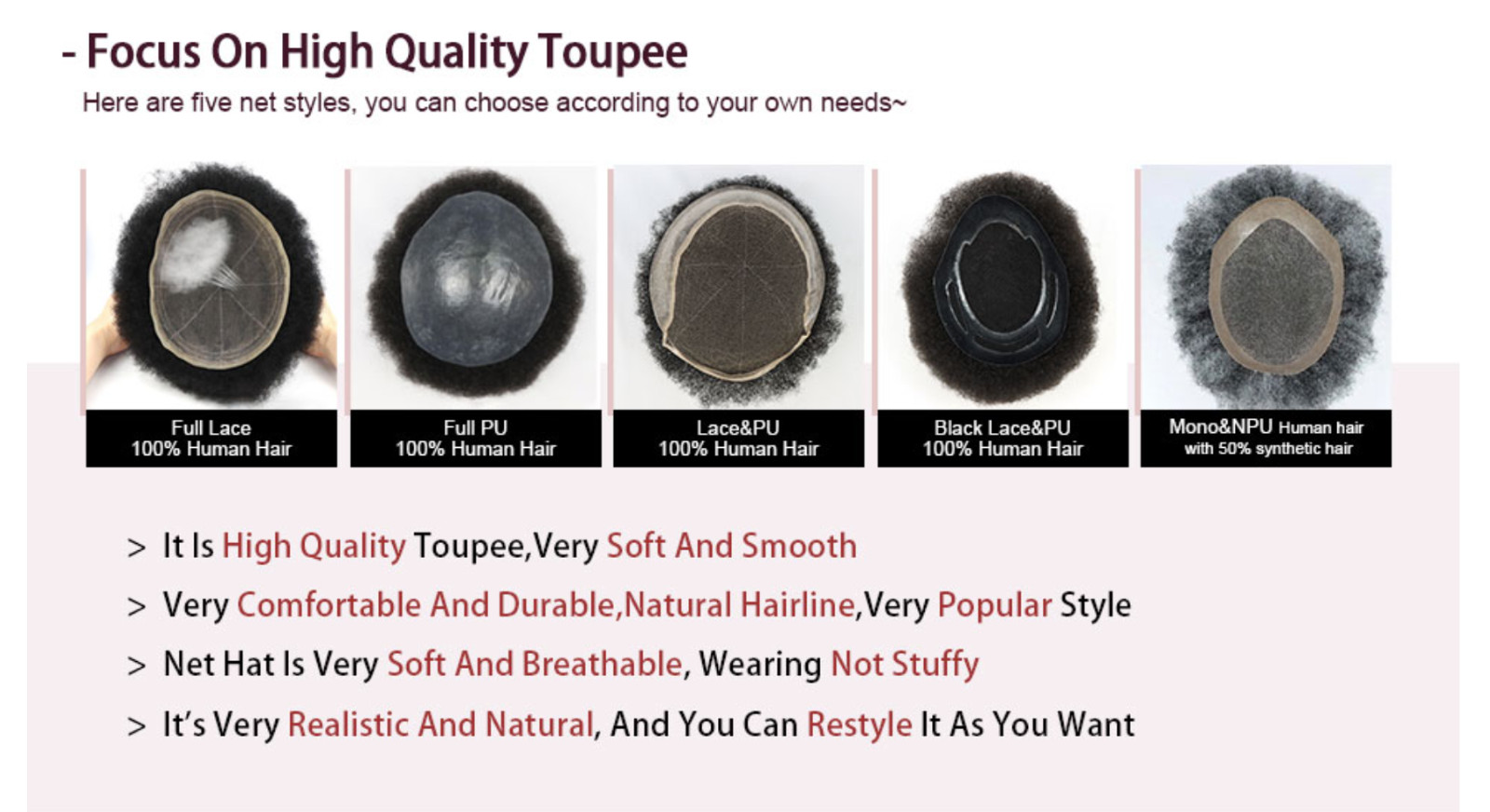 Afro Toupee for Men Thin Skin Human Hair Replacement System Male Toupee – #1