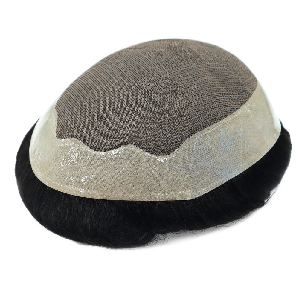 Mens Human Hair Replacement System Fine Mono Poly Skin Toupee