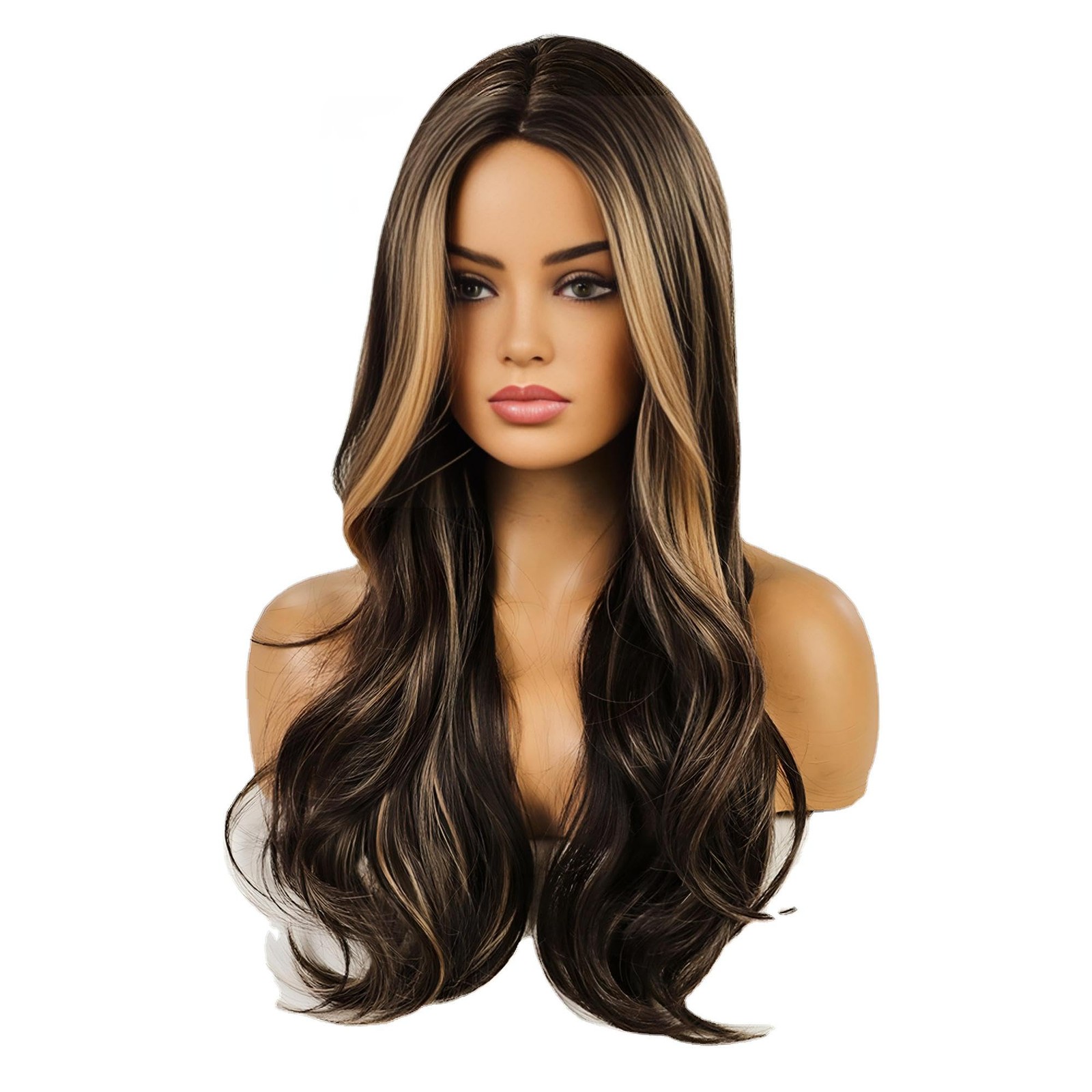 Long Wavy Blonde and Brown Wig for White Black Women, Synthetic Beach Loose B…