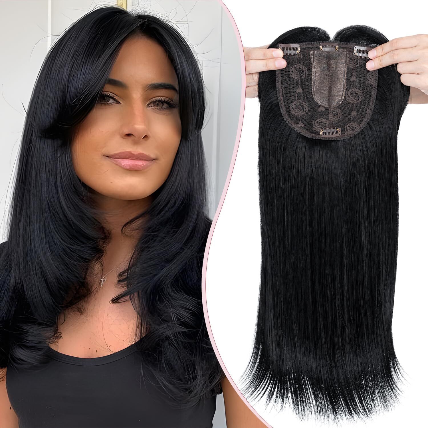 Topper Hairpiece Clip In 100% AS Human Hair Silk Base Toupee Natural Wig Women