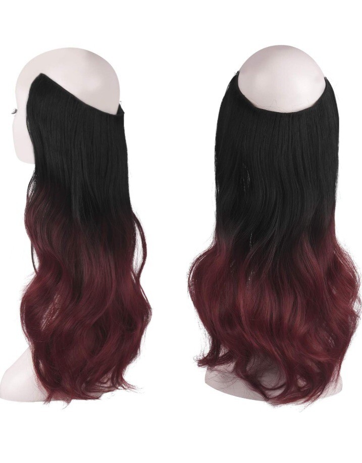 ✂️Feshfen Hair Extensions, Ombre Black Burgundy Halo Style 18in Hidden Crown
