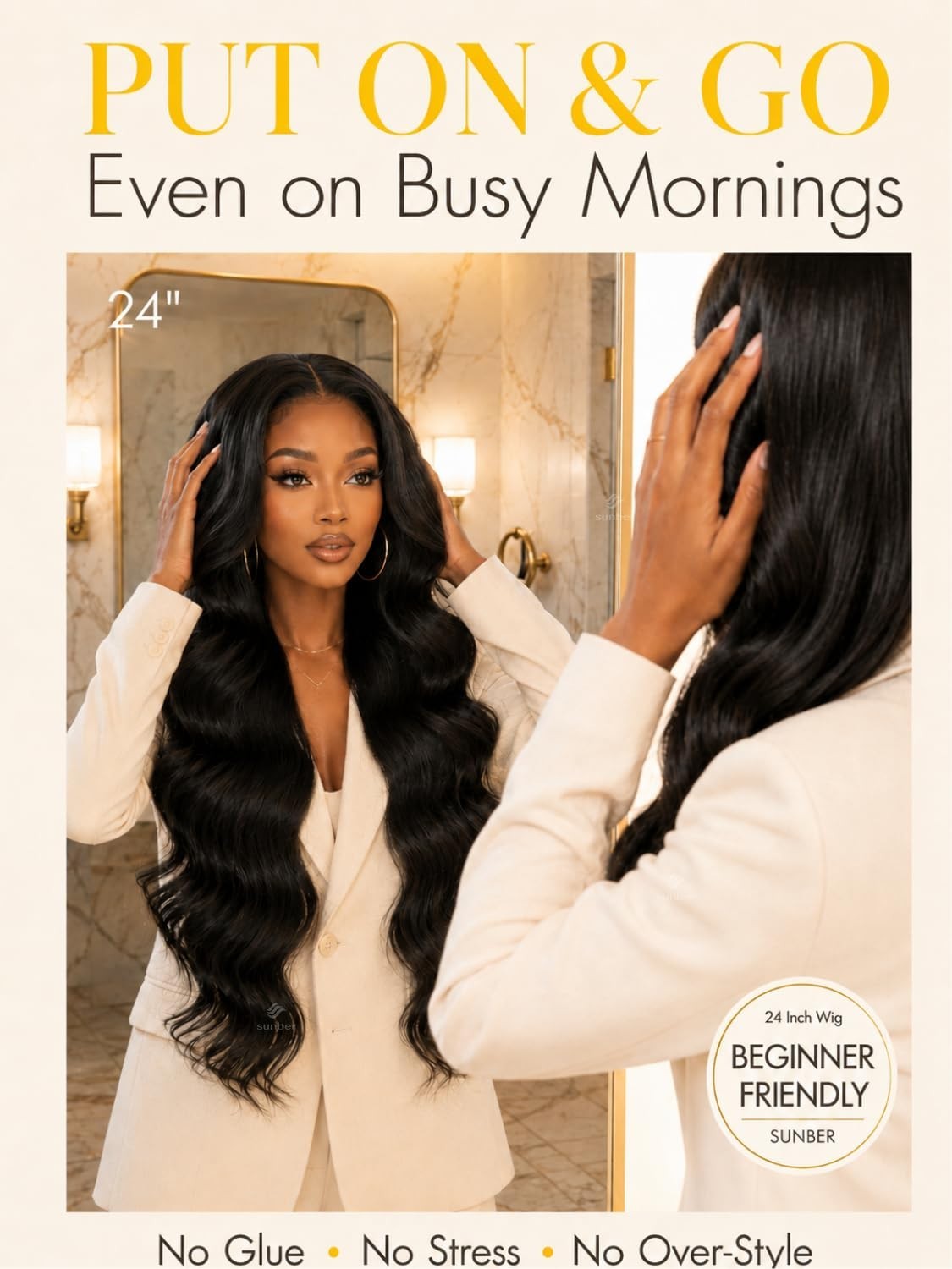 18″ Loose Body Wave Human Hair Wig, 13×4 HD Lace Front, Pre-Plucked, Drawstring