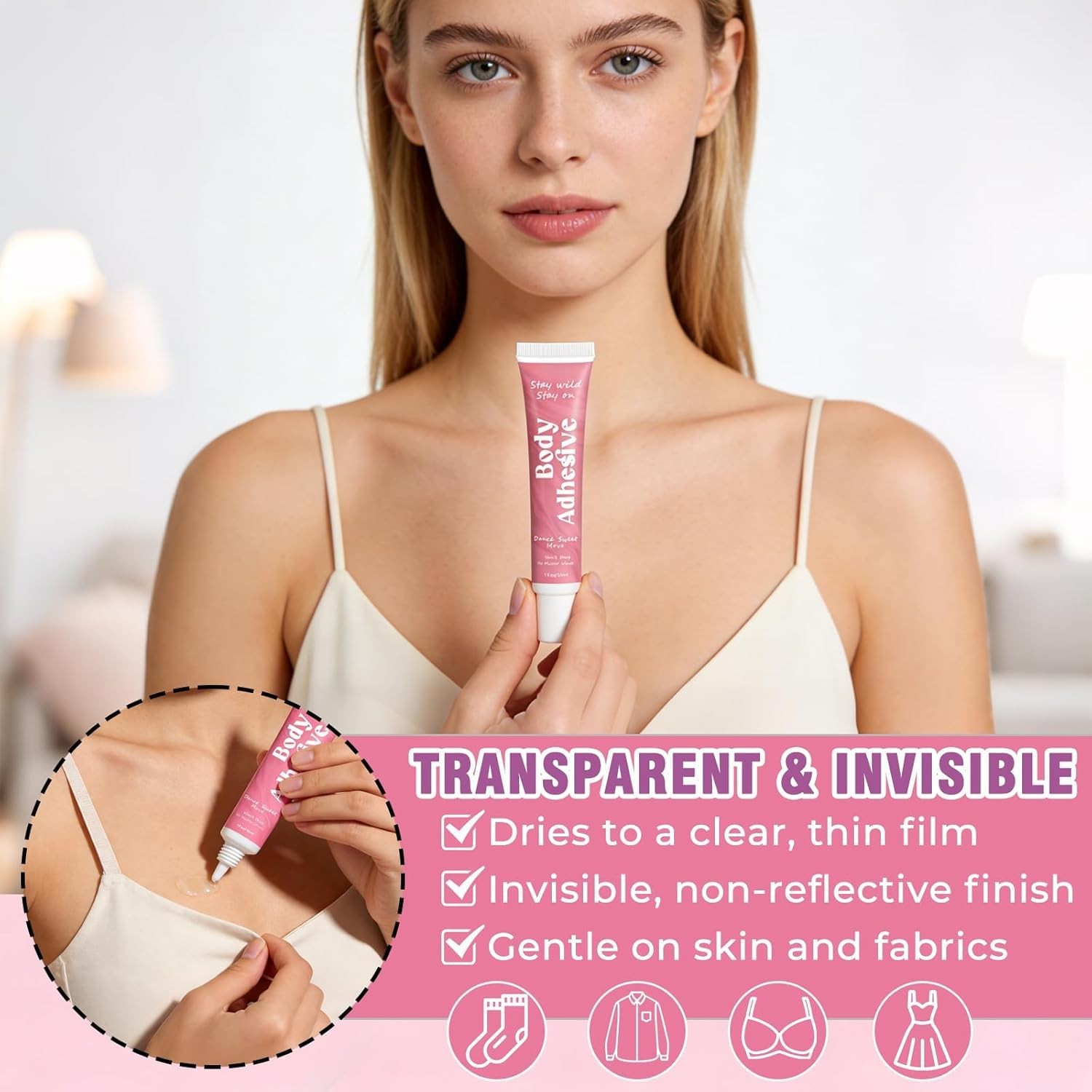 Body Adhesive Glue for Clothes & Skin, Body Glue, Sweat Resistant, Water Wash…