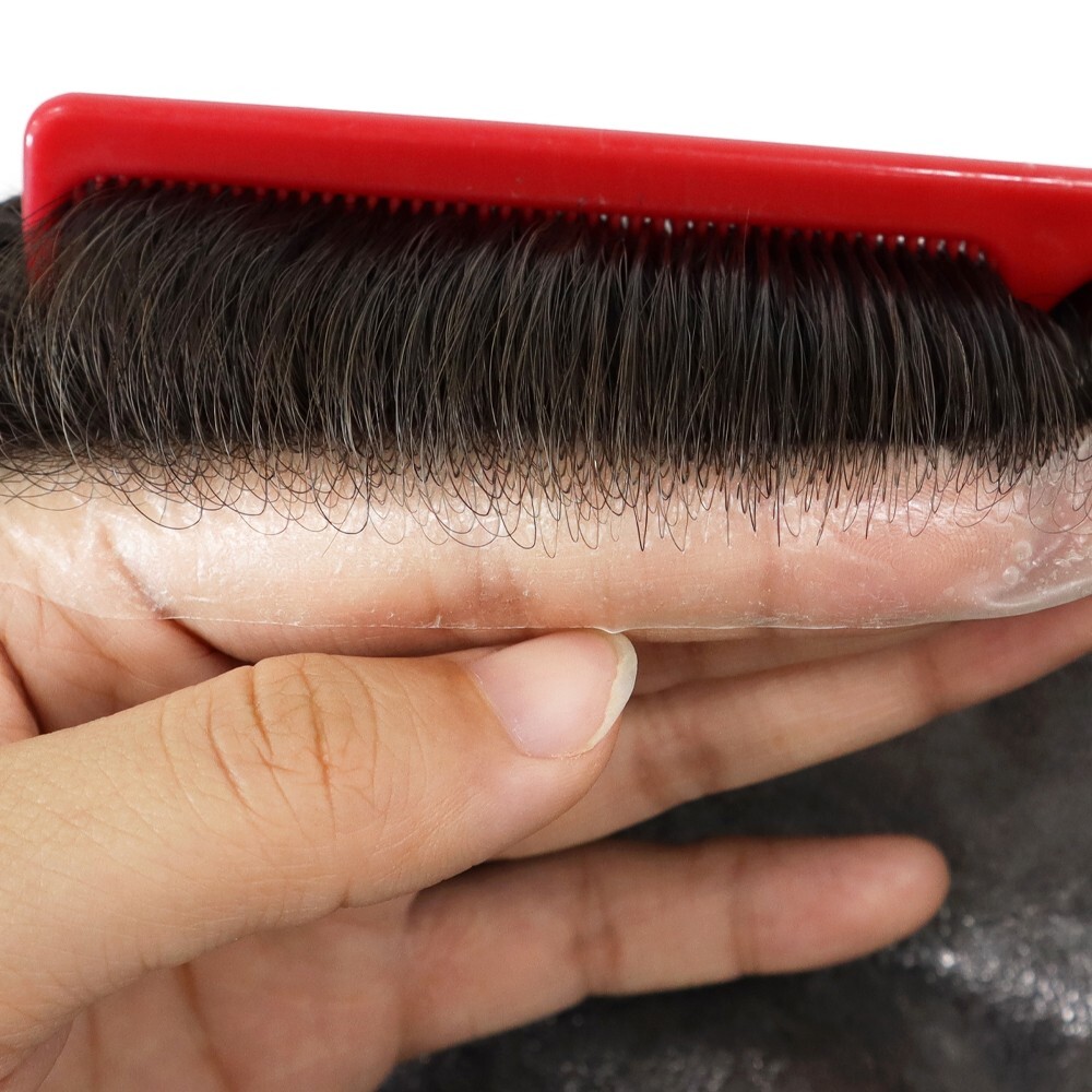 Mens Toupee Human Hair Replacement System Invisible 0.02mm Micro Thin Skin #2