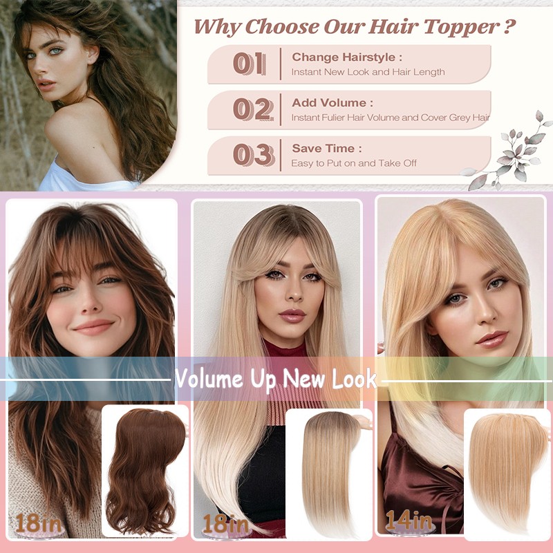 100%Real as Human Hair Topper Toupee Clip in Extension Silk Hairpiece 6″x6″ Lace