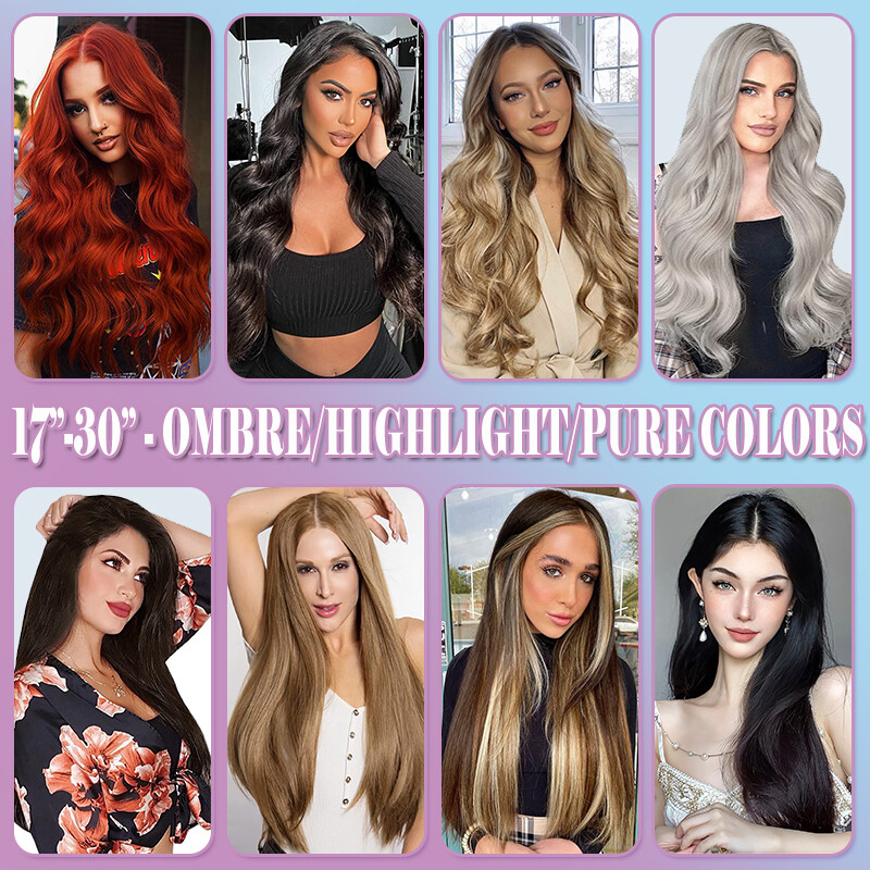 17~30 Inch Clip in Hair Extensions Natural Thick Wavy 5Clips Hairpieces Balayage