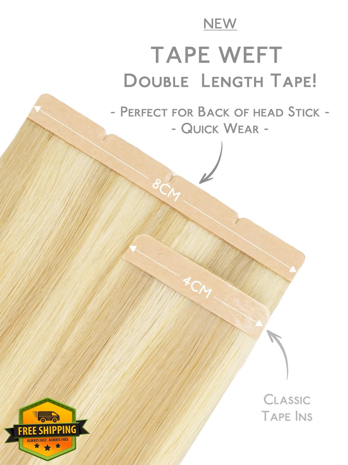 Wennalife 8cm #16/22 Light Blonde Tape Hair Ext 24in 50g 10pcs