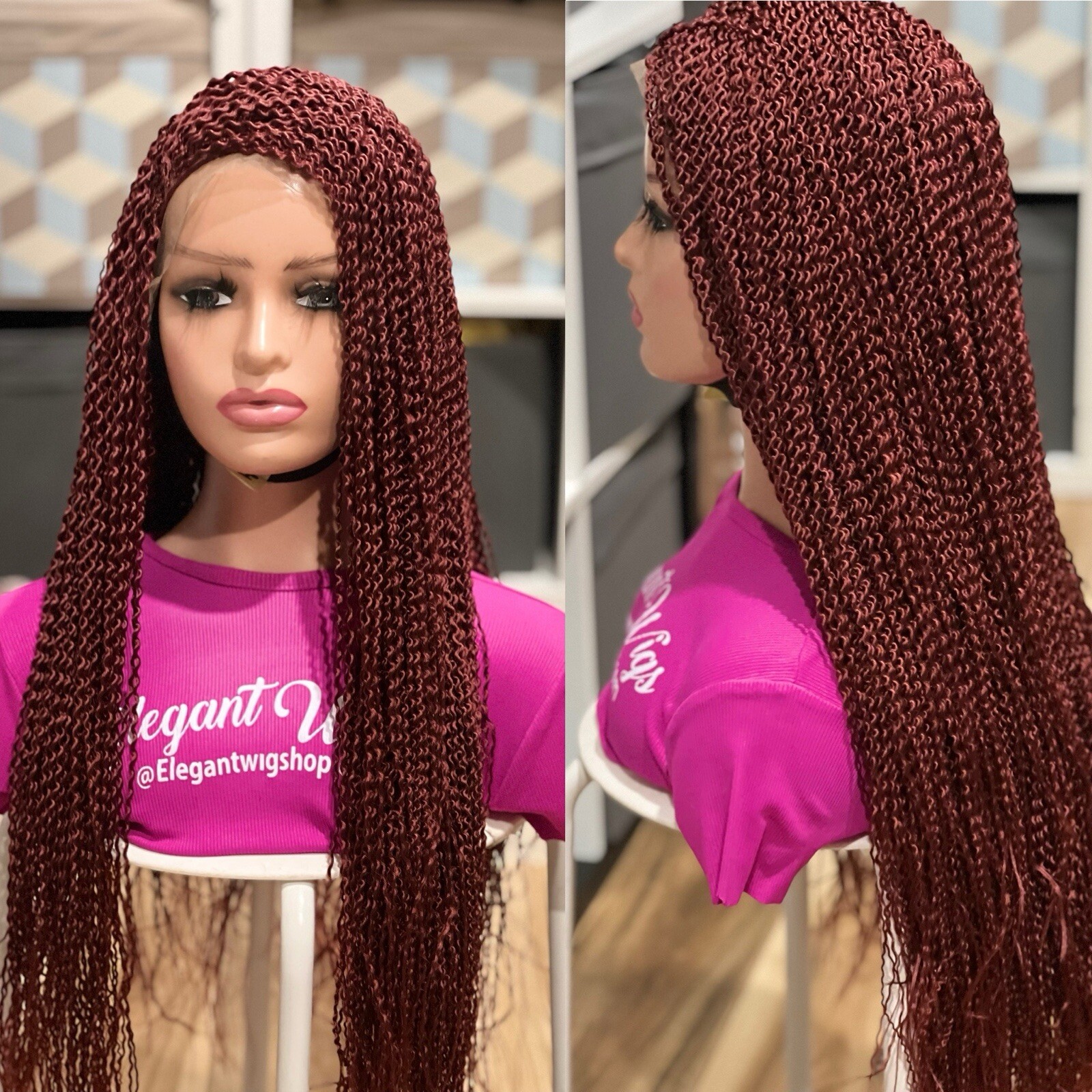 Braided Wig.burgundy Watermelon Wig. Length Is 24 Inches Long