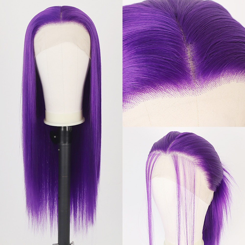 Purple Lace Front Wigs Long Straight Hair Heat Safe Pre Plucked Natural Hairline